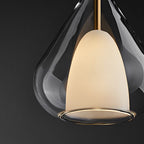 Industrial pendant light with double glass and raindrop design - Small hanging lamp for dining room and kitchen, modern minimalist design