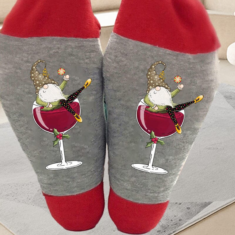 Christmas gnome wine glass unisex crew socks