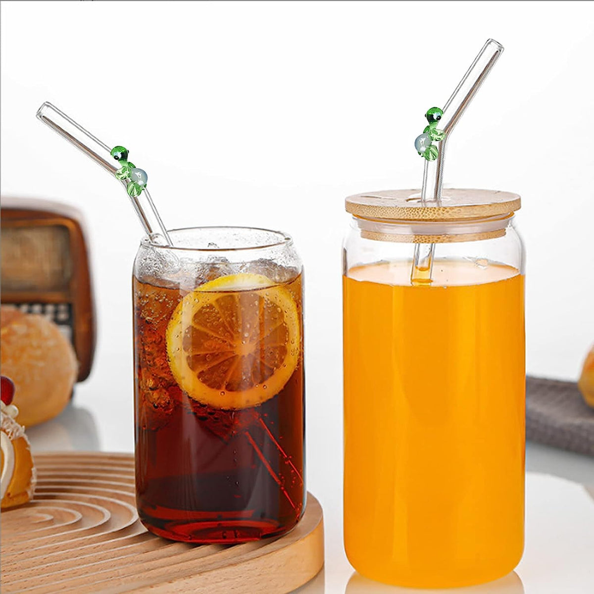 6 PCS Reusable Stained Glass Straws with Cleaning Brush
