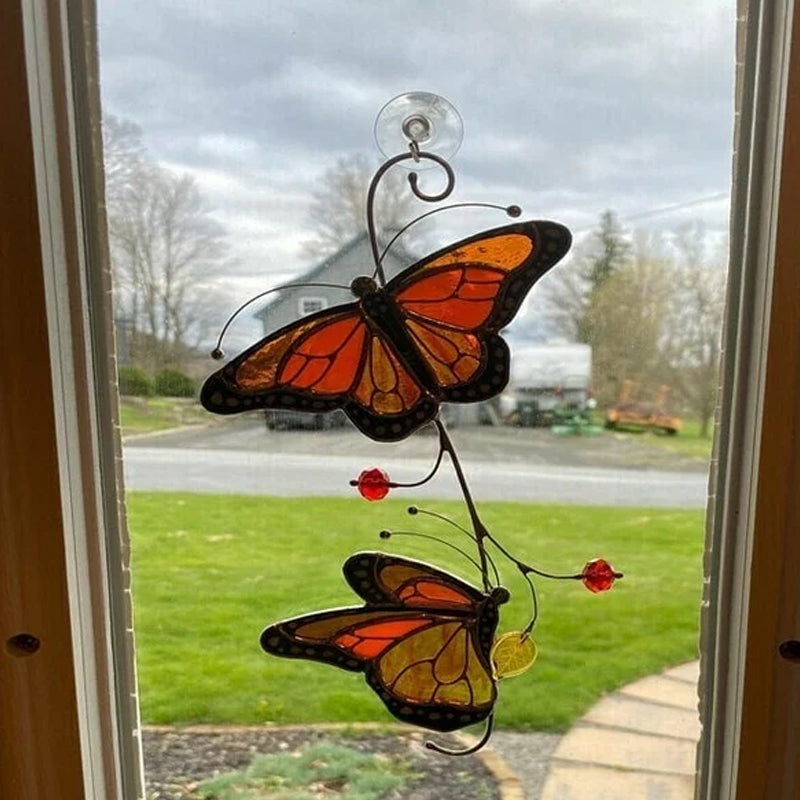Stained Monarch Butterfly Window Decor