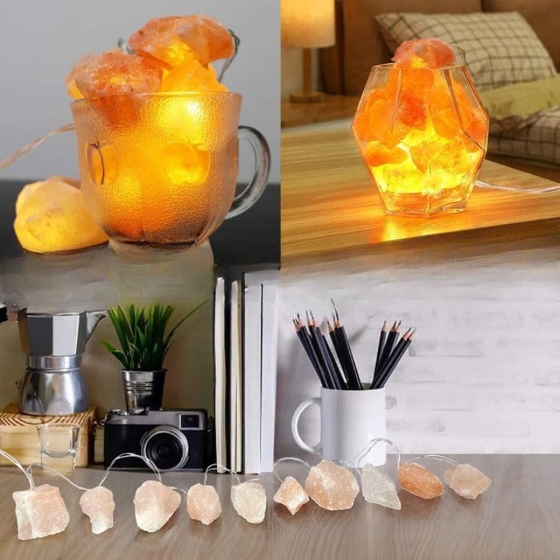SolaraGleam Himalayan Salt String Lights | Warm Amber Light | Portable Natural Crystal Decoration for Home