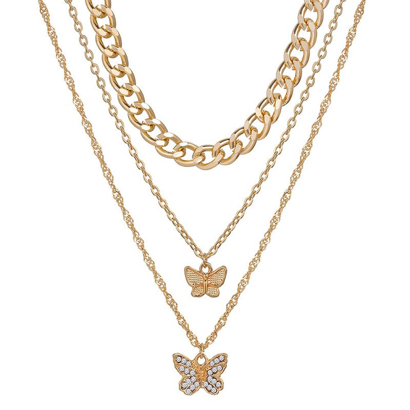 Stacked Butterfly Pendant Necklace