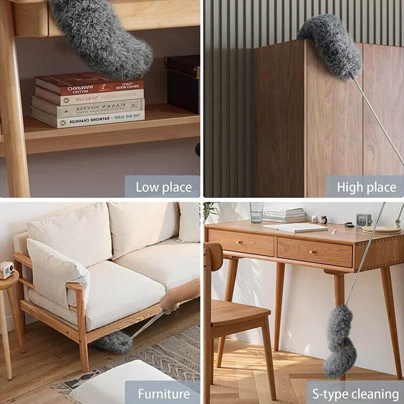 Extendable washable curved microfiber duster
