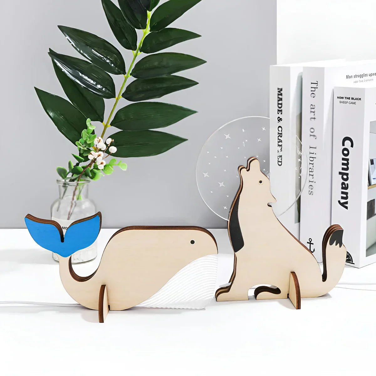 Animal Figure Table Lamp Made of Wood