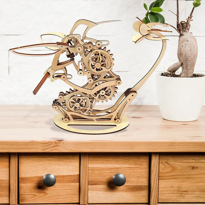 Wood kinetic hummingbird sculpture