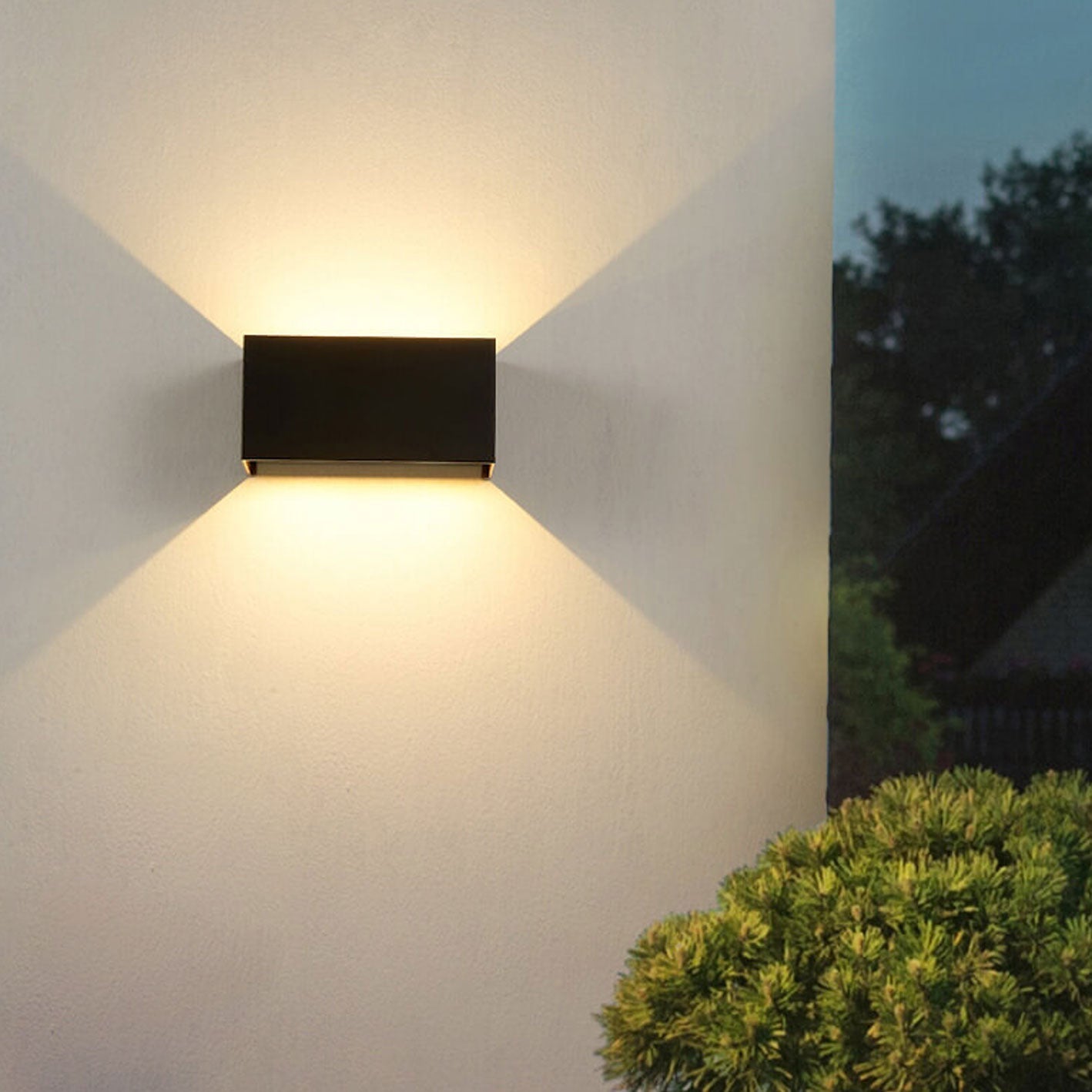 Modern waterproof rectangular LED wall light for outdoor use with up and down lighting