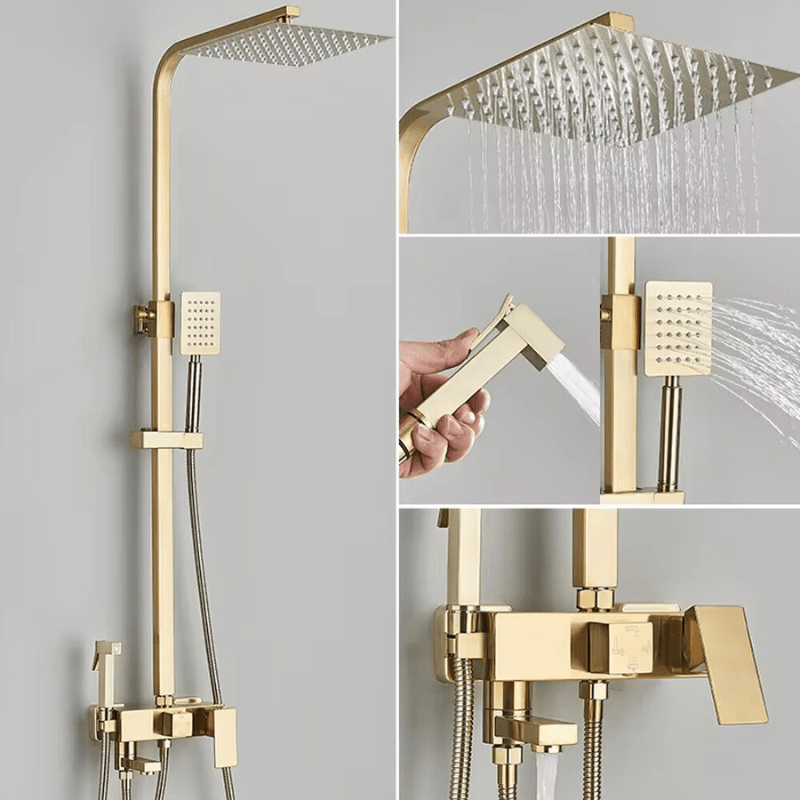 RainFlow Luxe Rain Shower Set – adjustable brass shower fixture with 4 functions