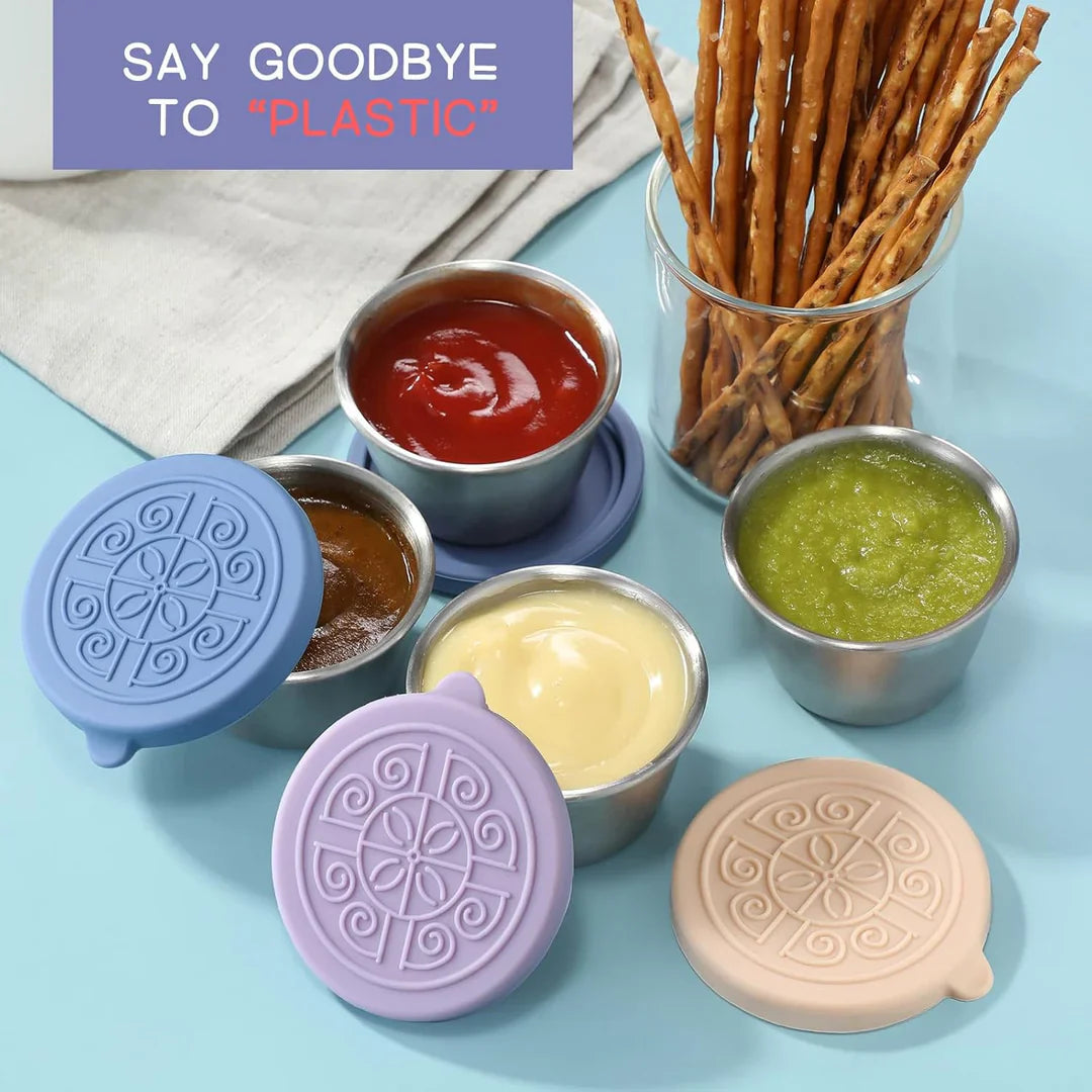 Airtight Stainless Steel Sauce Containers (Set of 6)