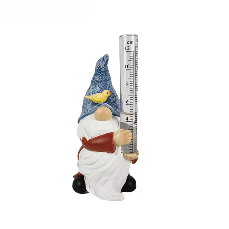 Gnome Garden Statue with Resin Rain Gauge