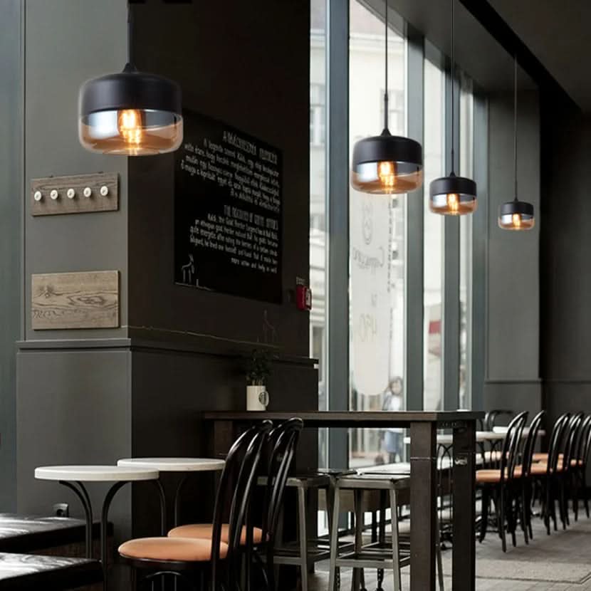 Hand-Blown Glass & Wood Pendant Light Adjustable