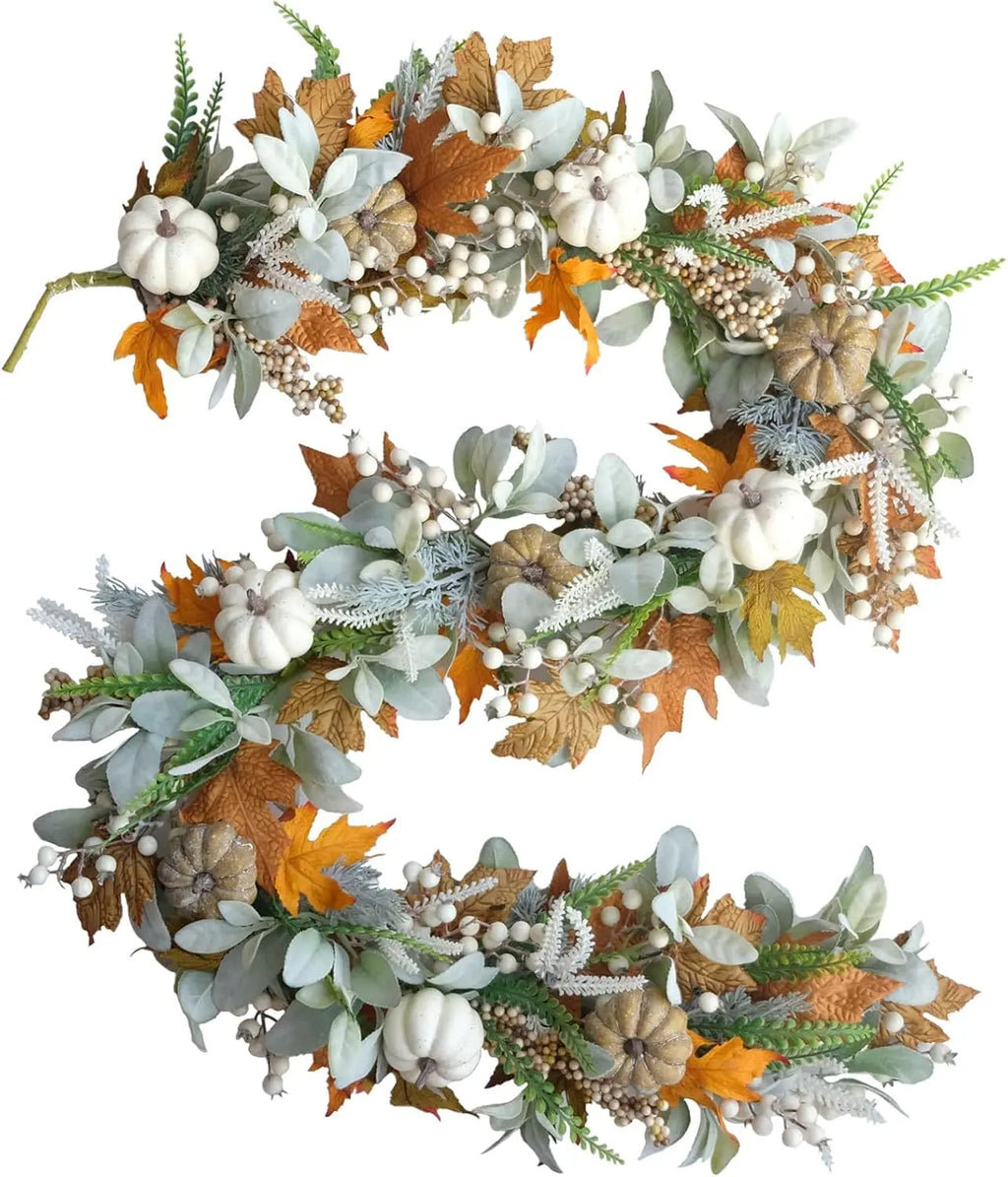 Halloween Autumn Wreath – Handmade Door Wreath with Pumpkins and Eucalyptus