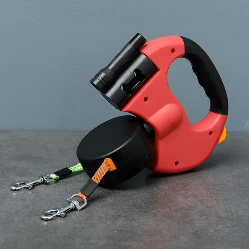 Bordeaux Duo – Double Dog Leash with LED and Pouch Holder