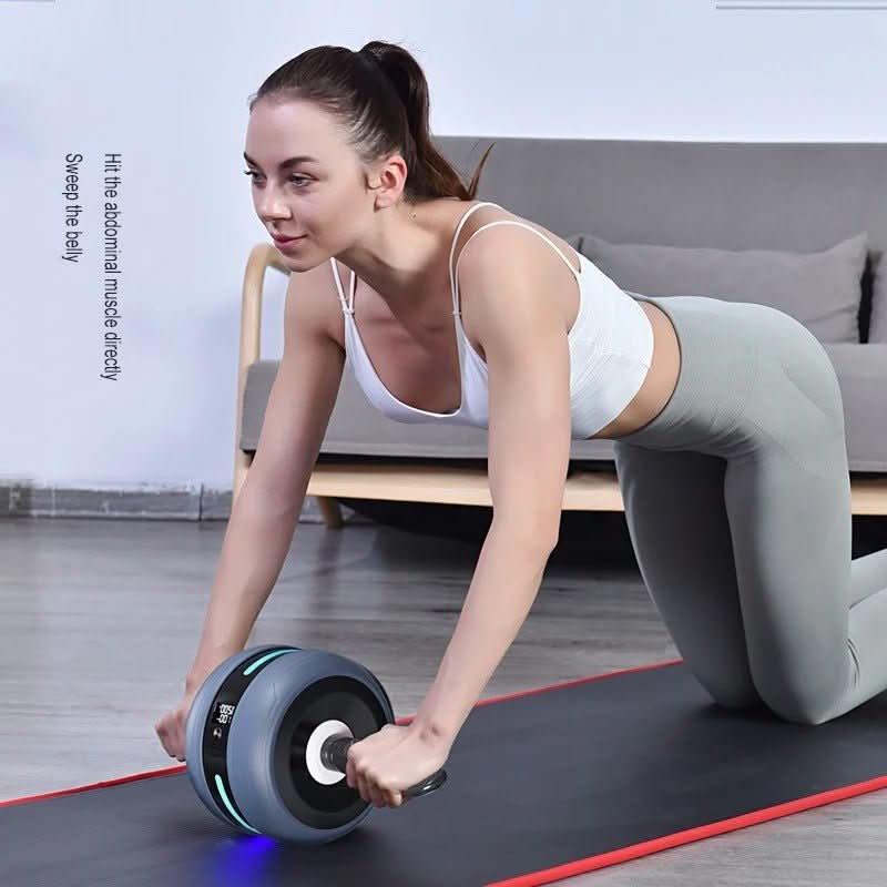Ab wheel with rebound & counting function for effective core training