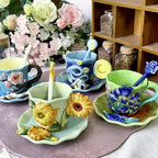 ArtSip Ceramic Cup & Saucer Set – Hand-painted 3D Design inspired by Van Gogh