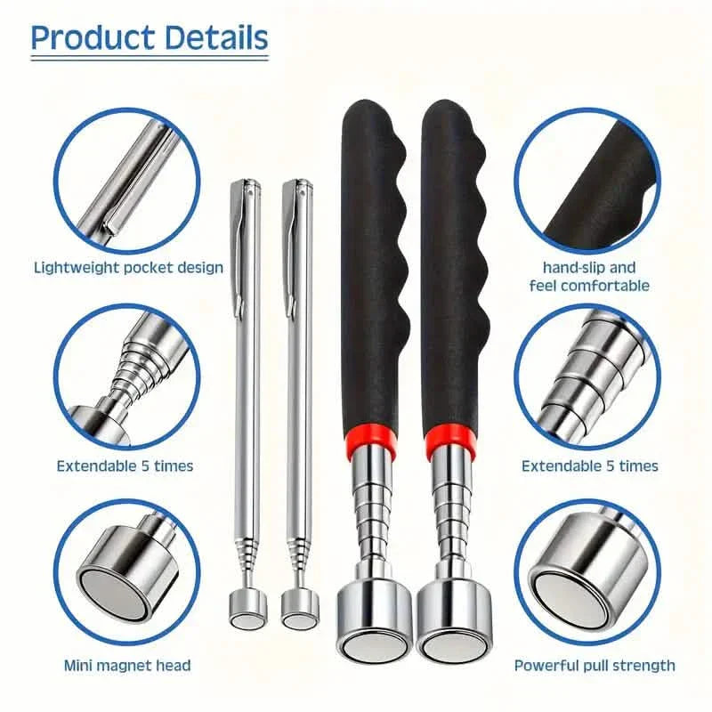 3-in-1 Telescopic Magnetic Grabbing Tool – Stainless Steel, Non-Electric