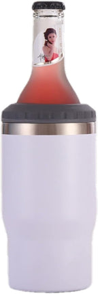4 in 1 stainless steel can/bottle insulator, 14Oz two-way lid SUS insulated can cooler, beer bottle holder (Black)