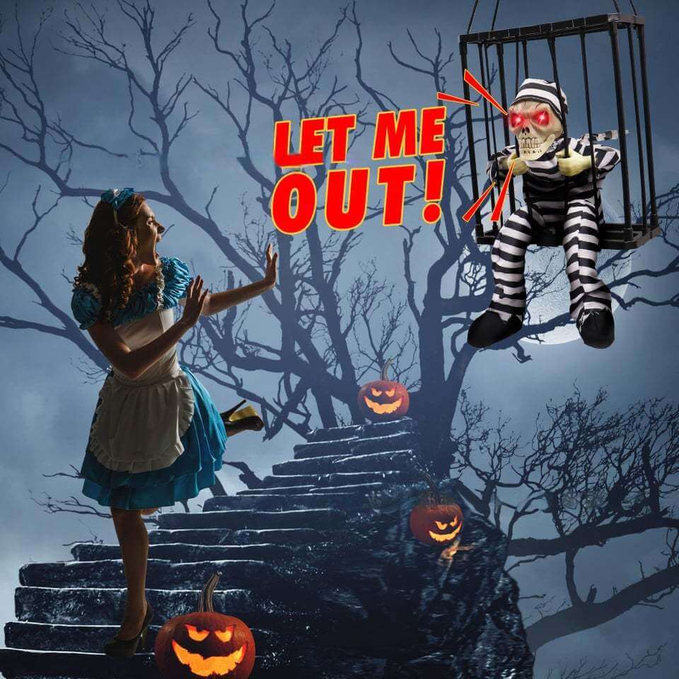Halloween Decoration – Movable Prisoner in Cage with Sound and Motion Sensor