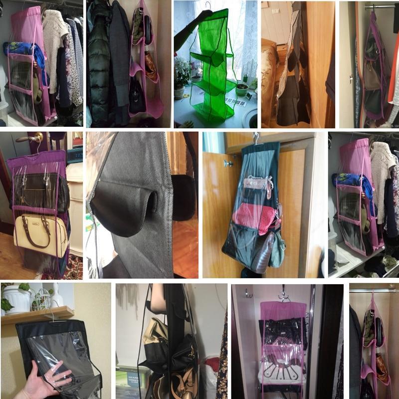 Hanging Handbag Organizer with 6 Clear Pockets and Double-Sided Design
