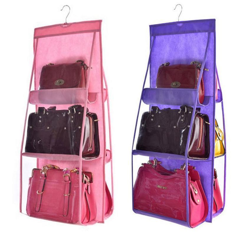 Hanging Handbag Organizer with 6 Clear Pockets and Double-Sided Design