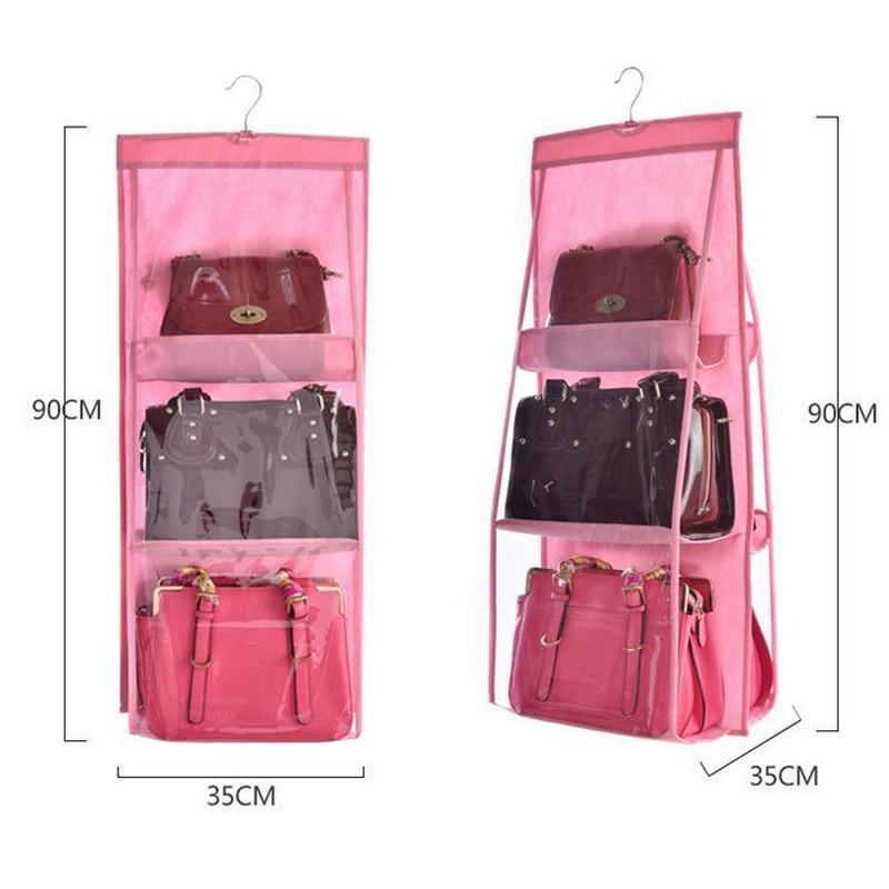 Hanging Handbag Organizer with 6 Clear Pockets and Double-Sided Design