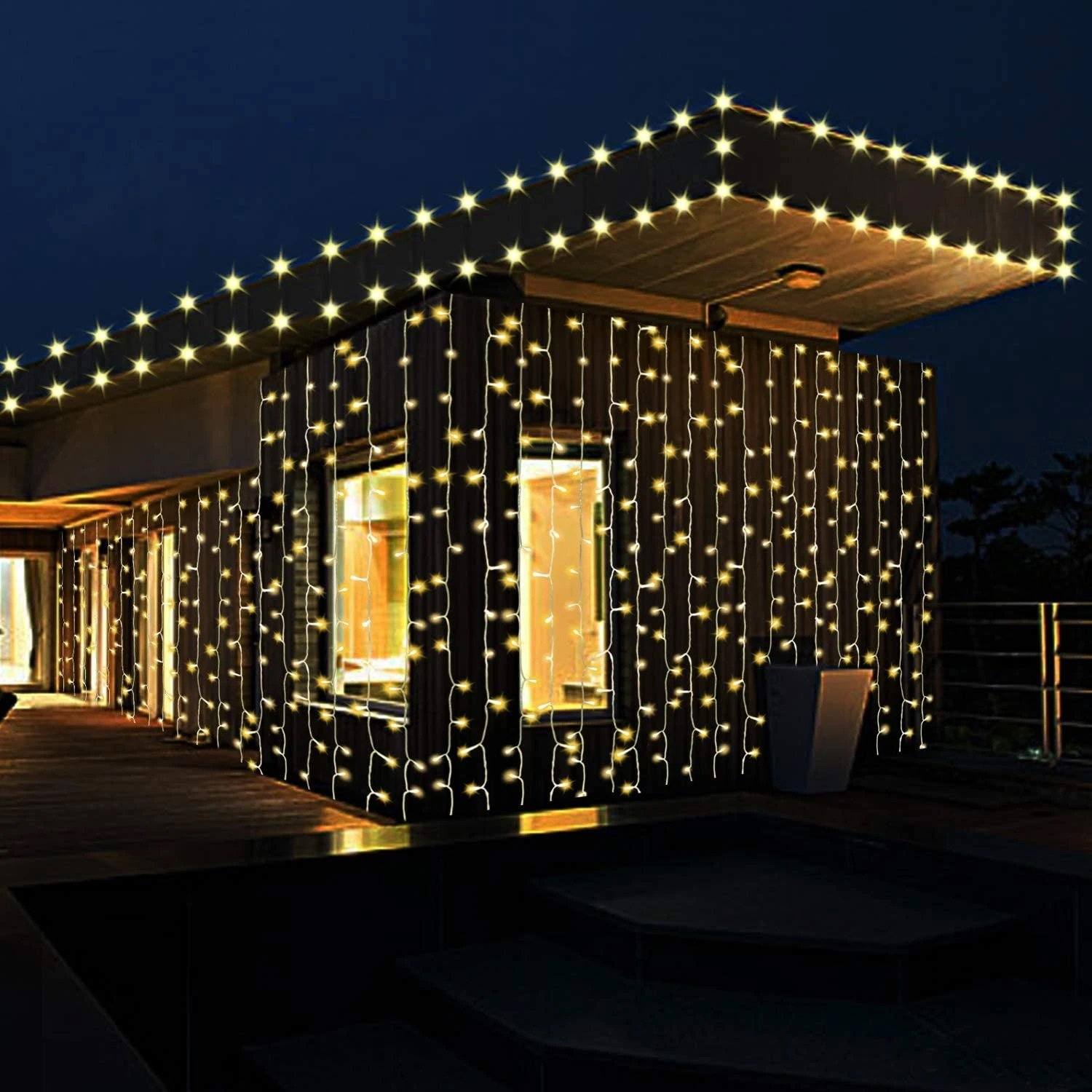 600 LED 9.8 x 19.6 FT. LED curtain lights with 8 light modes and memory function