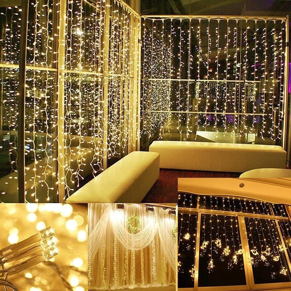 600 LED 9.8 x 19.6 FT. LED curtain lights with 8 light modes and memory function