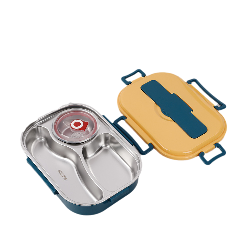 Thermo-Lunchbox made of stainless steel – inside made of stainless steel – 3 or 4 compartments with soup bowl – wall clock