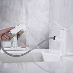 Contemporary Single Handle Faucet Retractable Sink Faucet with Lever Handle