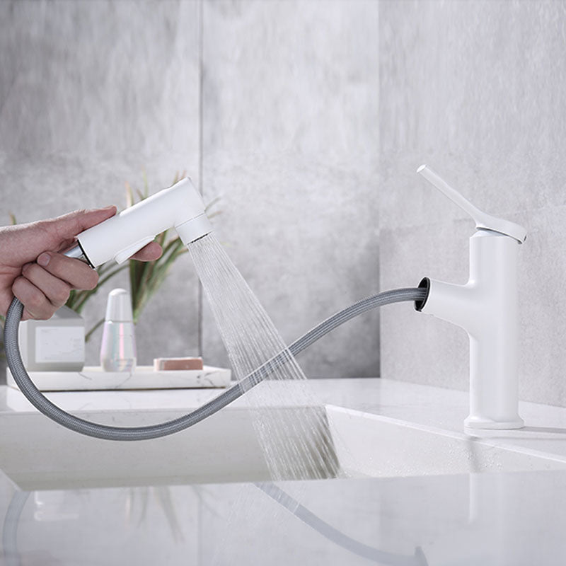 Contemporary Single Handle Faucet Retractable Sink Faucet with Lever Handle