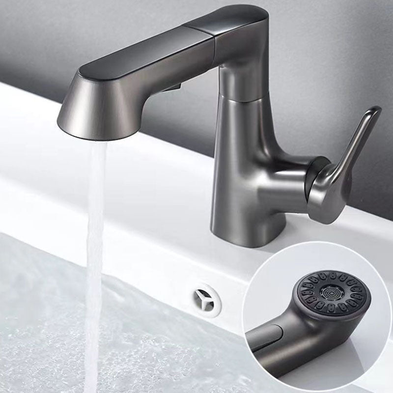 Modern Sink Faucet Lever Handle Copper Low Arc Pull-Out Sink Faucet
