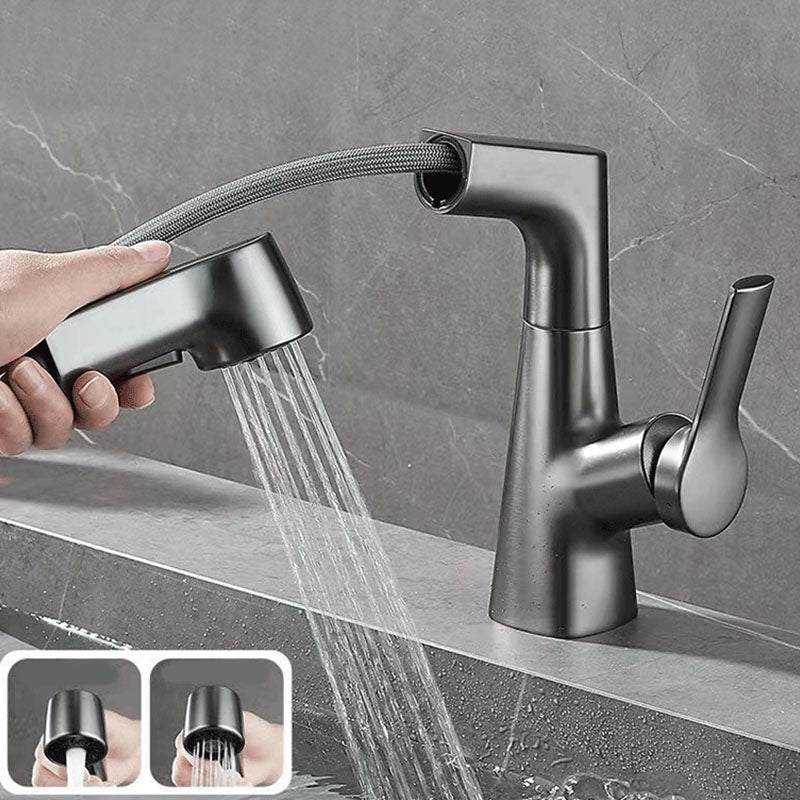 Modern Sink Faucet Lever Handle Copper Low Arc Pull-Out Sink Faucet