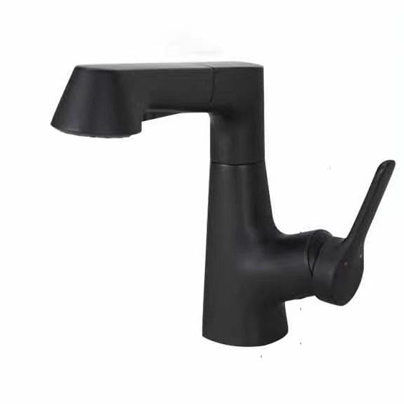 Modern Sink Faucet Lever Handle Copper Low Arc Pull-Out Sink Faucet