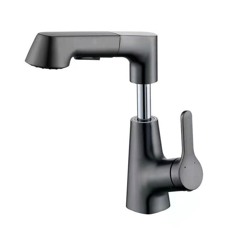 Modern Sink Faucet Lever Handle Copper Low Arc Pull-Out Sink Faucet
