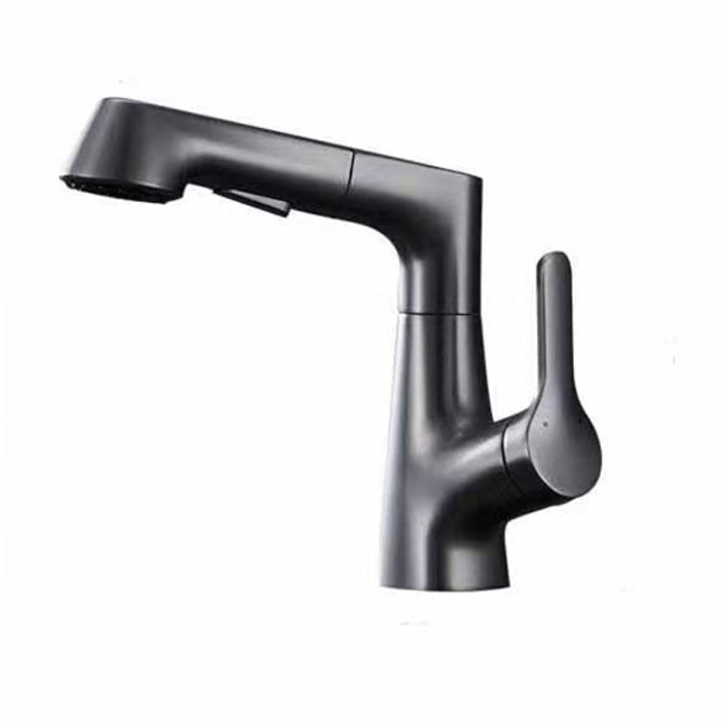 Modern Sink Faucet Lever Handle Copper Low Arc Pull-Out Sink Faucet