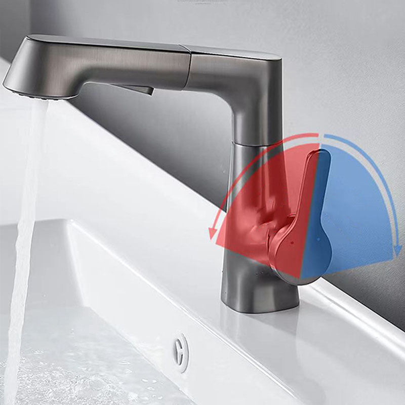 Modern Sink Faucet Lever Handle Copper Low Arc Pull-Out Sink Faucet