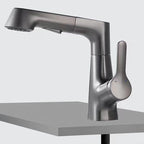 Modern Sink Faucet Lever Handle Copper Low Arc Pull-Out Sink Faucet