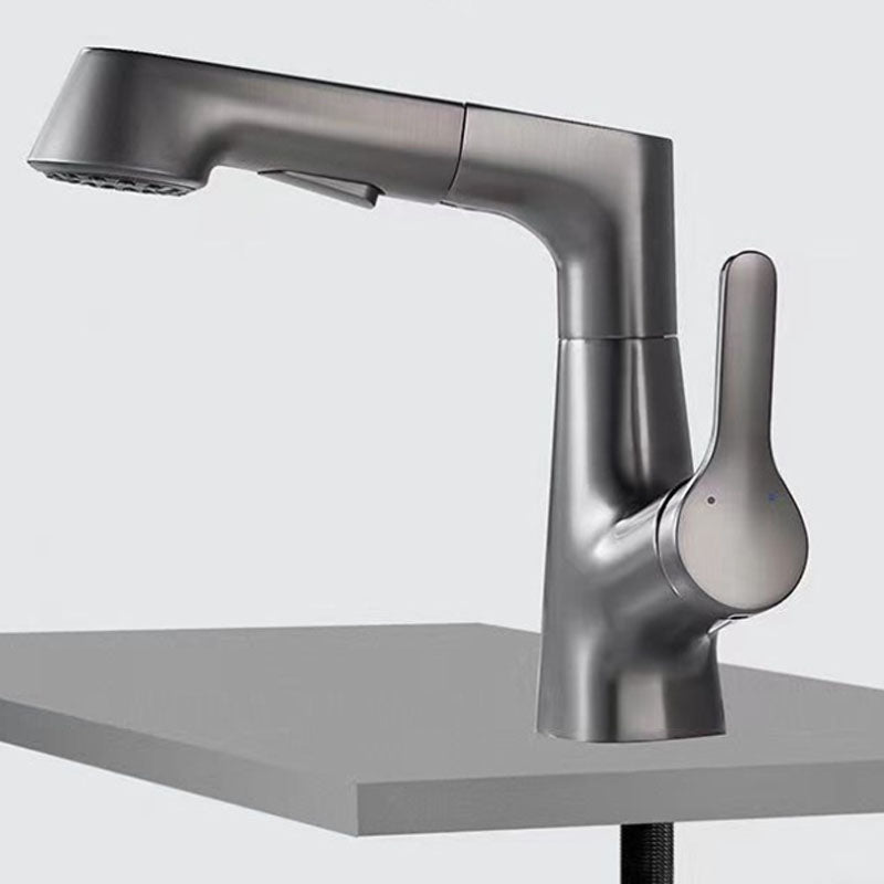 Modern Sink Faucet Lever Handle Copper Low Arc Pull-Out Sink Faucet