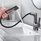 Modern Sink Faucet Lever Handle Copper Low Arc Pull-Out Sink Faucet