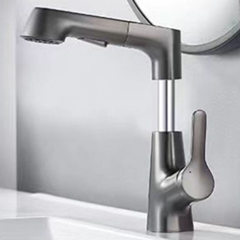 Modern Sink Faucet Lever Handle Copper Low Arc Pull-Out Sink Faucet