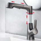 Modern Sink Faucet Lever Handle Copper Low Arc Pull-Out Sink Faucet