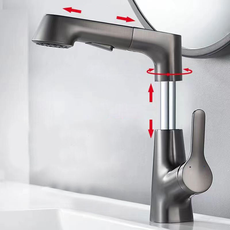 Modern Sink Faucet Lever Handle Copper Low Arc Pull-Out Sink Faucet