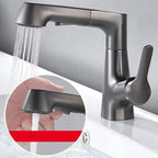 Modern Sink Faucet Lever Handle Copper Low Arc Pull-Out Sink Faucet
