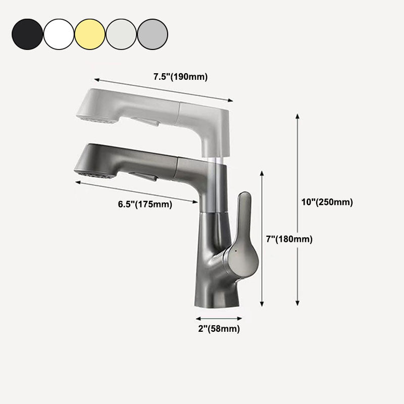 Modern Sink Faucet Lever Handle Copper Low Arc Pull-Out Sink Faucet