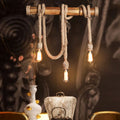 Industrial Adjustable Ceiling Lamp made of Bamboo with Rope