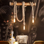 Industrial Adjustable Ceiling Lamp made of Bamboo with Rope