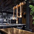 Industrial Adjustable Ceiling Lamp made of Bamboo with Rope