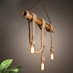 Industrial Adjustable Ceiling Lamp made of Bamboo with Rope