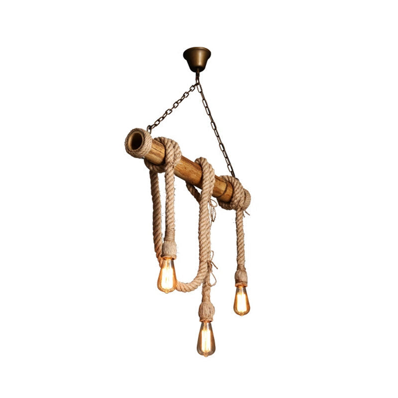 Industrial Adjustable Ceiling Lamp made of Bamboo with Rope