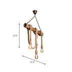Industrial Adjustable Ceiling Lamp made of Bamboo with Rope