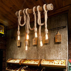 Industrial Adjustable Ceiling Lamp made of Bamboo with Rope